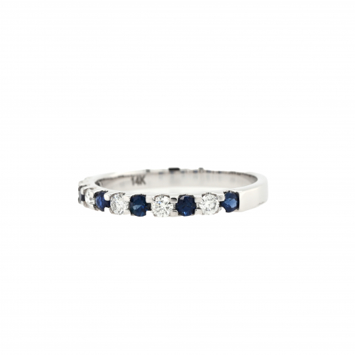 Blue Sapphire Round 0.30 Carat Ring Band in 14K White Gold with Accent Diamonds (RG4489)