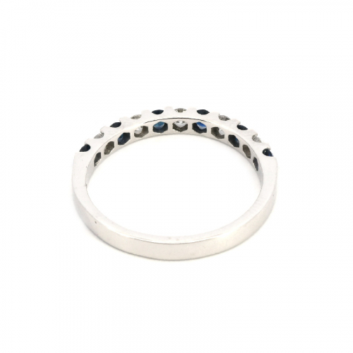 Blue Sapphire Round 0.30 Carat Ring Band In 14k White Gold With Accent Diamonds (rg4489)