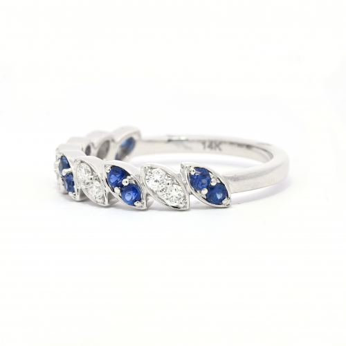 Blue Sapphire Round 0.33 Carat Ring Band In 14k White Gold With Accent Diamonds (rg5513)