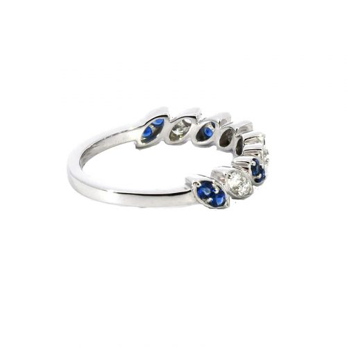 Blue Sapphire Round 0.33 Carat Ring Band In 14k White Gold With Accent Diamonds (rg5513)