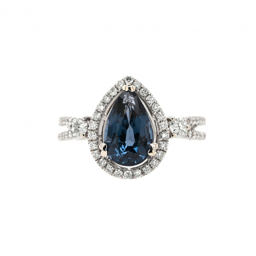 Blue Spinel Pear Shape 1.96 Carat Ring with Accent Diamonds in 14K White Gold