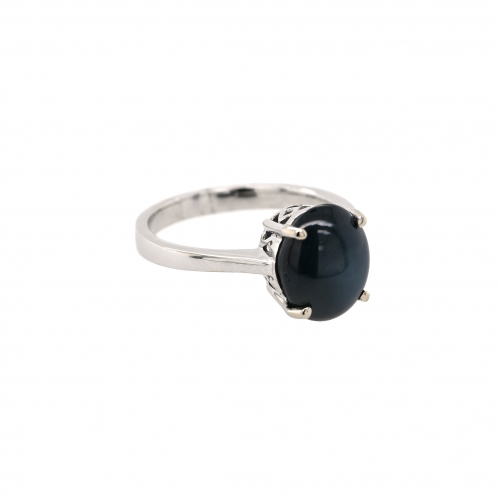 Blue Star Sapphire Cab Oval 4.40 Carat Ring In 14k White Gold