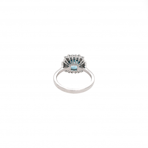 Blue Zircon Cushion Shape 4.76 Carat Ring With Diamond Accent in 14K White Gold