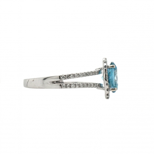Blue Zircon Oval 1.78 Carat Ring With Diamond Accent in 14K White Gold