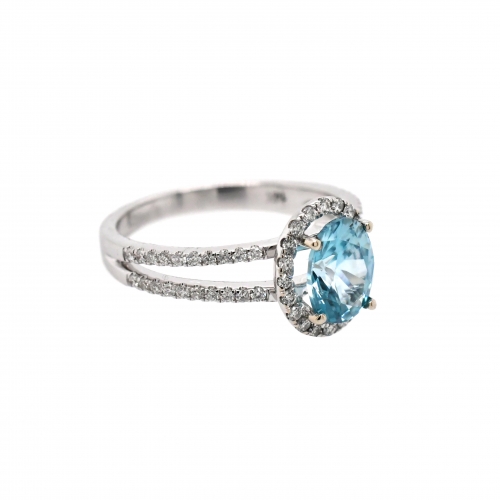 Blue Zircon Oval 1.78 Carat Ring With Diamond Accent In 14k White Gold