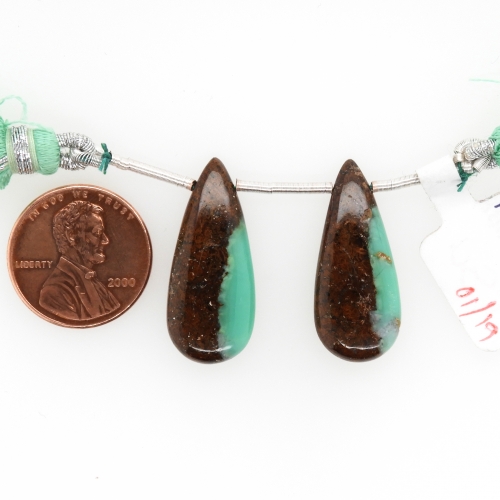 Boulder Chrysoprase Drop Almond Shape 27x12mm Drilled Bead Matching Pair