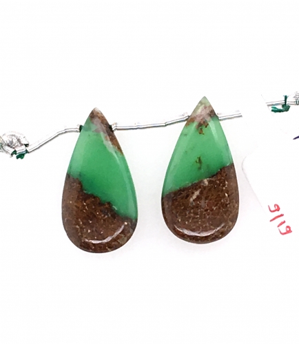 Boulder Chrysoprase Drop Almond Shape 27x15mm Drilled Beads Matching Pair