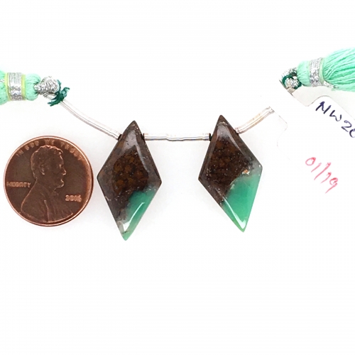 Boulder Chrysoprase Drop Shield Shape 25x13mm Drilled Beads Matching Pair