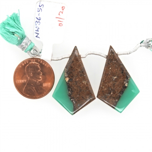 Boulder Chrysoprase Drop Shield Shape 31x20 mm Drilled Beads Matching Pair