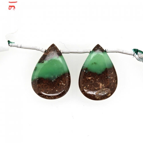 Boulder Chrysoprase Drops Almond Shape 22x15mm Drilled Beads Matching Pair