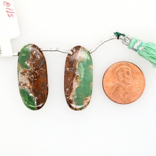 Boulder Chrysoprase Drops Oval Shape 29x13mm Drilled Bead Matching Pair