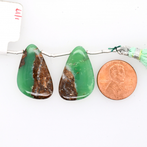 Boulder Chrysoprase Drops Wing Shape 26x16mm Drilled Bead Matching Pair