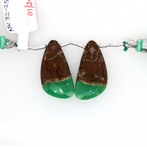Boulder Chrysoprase Drops Wing Shape 27x15mm Drilled Bead Matching Pair