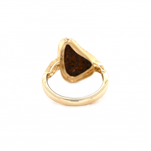 Boulder Opal Fancy Shape 2.35 Carat Ring In 14k Yellow Gold With Accent Diamonds