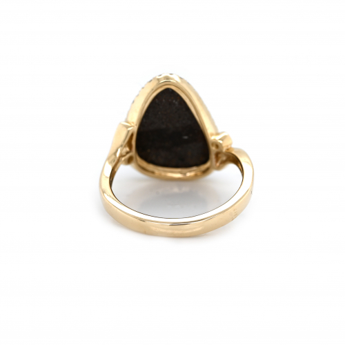 Boulder Opal Fancy Shape 3.13 Carat Ring In 14k Yellow Gold With Accent Diamonds