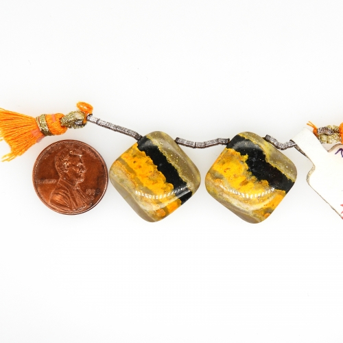 Bumble Bee Jasper Drops Cushion Shape 23x23mm Drilled Beads Matching Pair