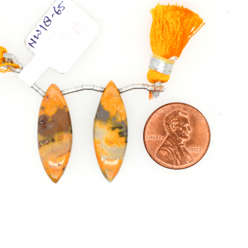 Bumble Bee Jasper Drops Marquise Shape 29x10mm Drilled Bead Matching Pair