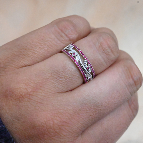Burmese Ruby 0.36 Carats Ring Band In 14k White Gold  With White Diamonds(rg5515)