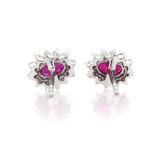 Burmese Ruby 0.94 Carat With Floral Diamond Halo Stud Earring in 14K White Gold