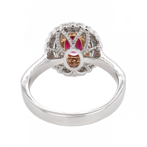 Burmese Ruby Oval 1.29 Carat Ring With Diamond Accent In 14k Dual Tone (yellow/white) Gold