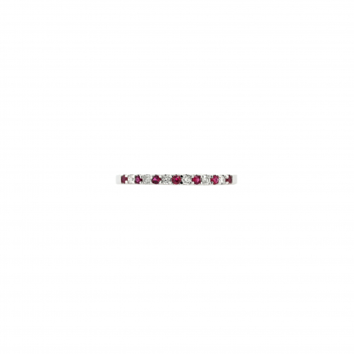 Burmese Ruby Round 0.09 Carat Ring Band in 14K White Gold with Accent Diamonds (RG4897)