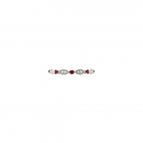 Burmese Ruby Round 0.17 Carat Ring Band In 14k White Gold With Accent Diamonds (rg0621)