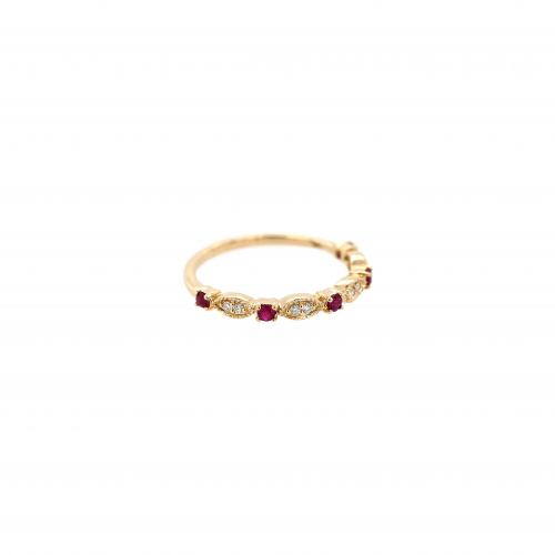 Burmese Ruby Round 0.18 Carat Ring Band In 14k Yellow Gold With Accent Diamonds (rg0621)