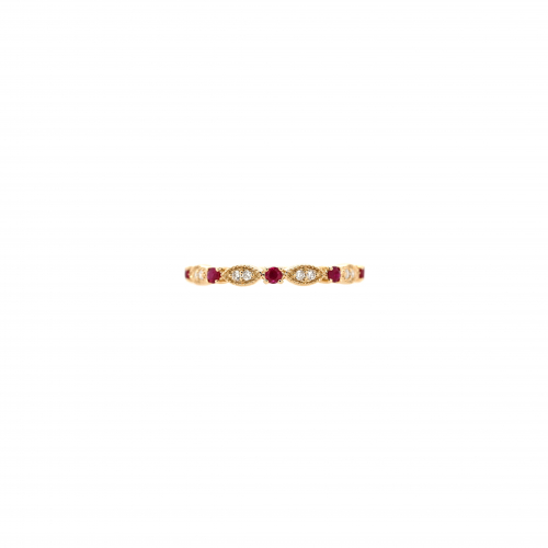 Burmese Ruby Round 0.18 Carat Ring Band In 14k Yellow Gold With Accent Diamonds (rg0621)