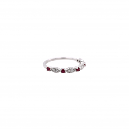 Burmese Ruby Round 0.19 Carat Ring Band in 14K White Gold with Accent Diamonds (RG0621)