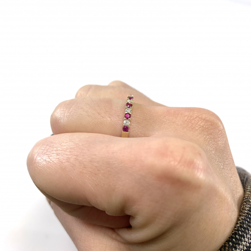 Burmese Ruby Round 0.31 Carat Ring Band In 14k Yellow Gold With Accent Diamonds (rg4897)