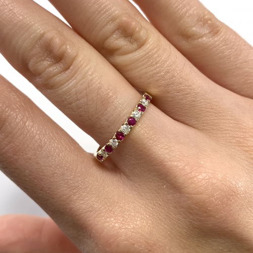Burmese Ruby Round 0.31 Carat Ring Band In 14k Yellow Gold With Accent Diamonds (rg4897)
