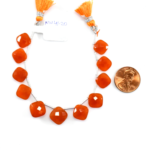 Carnelian Drops Cushion Shape 8mm to 11mm Drilled Beads 11 Pieces Line