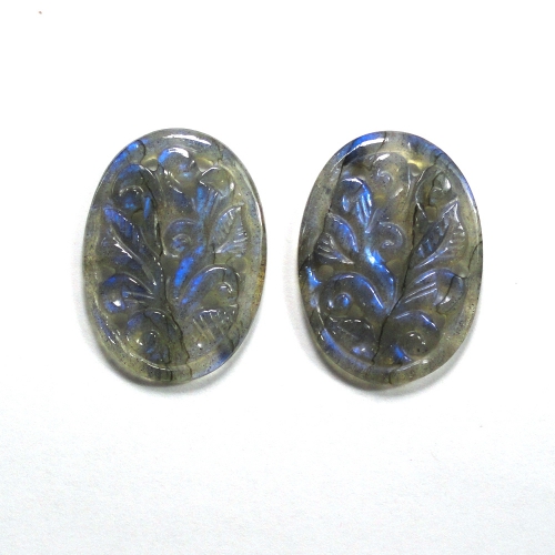 Carved Labradorite Oval 30x22x4mm Matching Pair Approximately 38.15 Carat