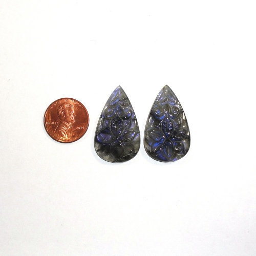 Carved Labradorite Pear Shape 32x19x4mm Matching Pair Approximately 44 Carat