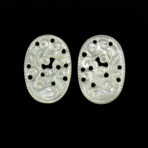 Carved Mother Of Pearl Oval 30x21x2mm Matching Pair 28.70 Carat