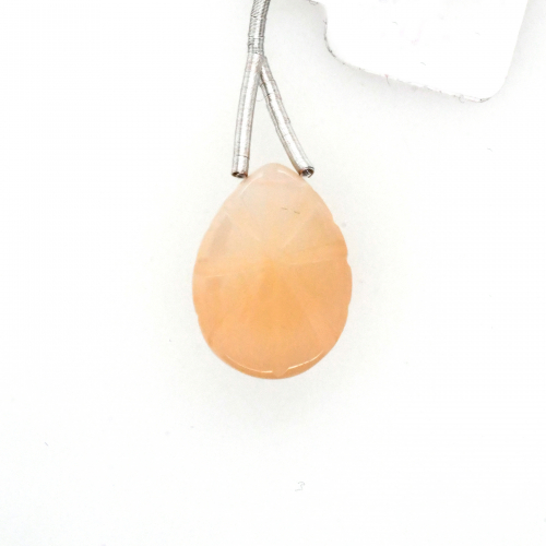 Carved Peach Moonstone Drop Almond Shape 20x15mm Drilled Bead Single Pendant Piece
