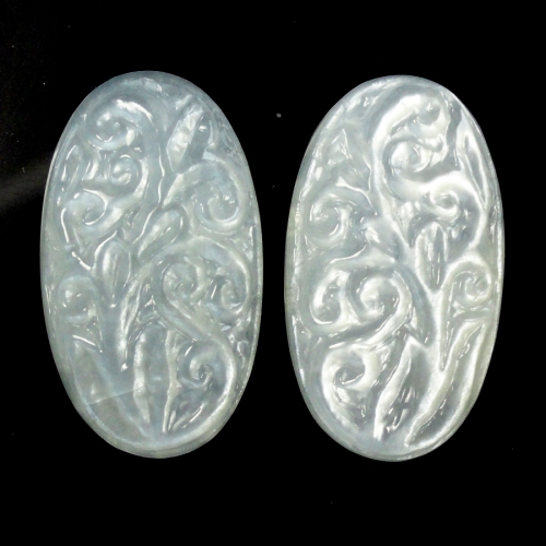 Carved White Moonstone Oval 27x15x5mm Matching Pair Approximately 36.85 Carat