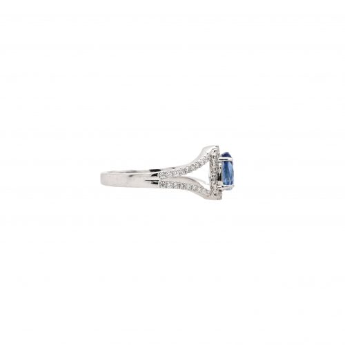 Ceylon Blue Sapphire Fancy Shape 1.61 Carat Ring In 14k White Gold With Accent Diamonds