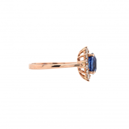 Ceylon Blue Sapphire Oval 2.05 Carat Ring With Accent Diamonds In 14k Rose Gold