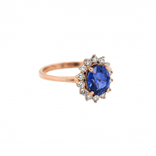 Ceylon Blue Sapphire Oval 2.05 Carat Ring With Accent Diamonds In 14k Rose Gold
