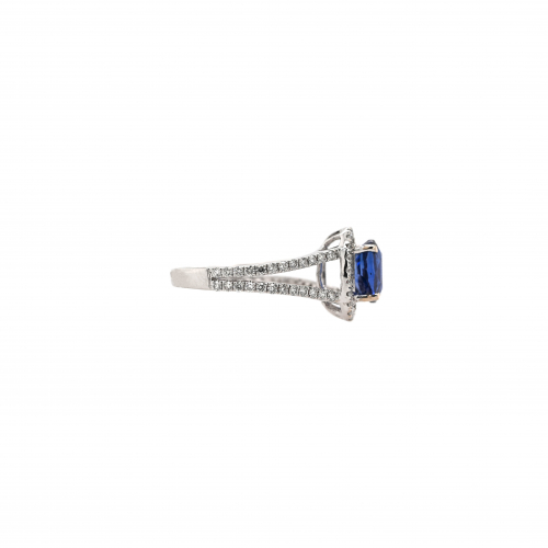 Ceylon Blue Sapphire Oval 2.07 Carat Ring in 14K White Gold with Accent Diamonds