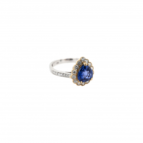 Ceylon Blue Sapphire Pear Shape 2.02 Carat Ring In 14k Dual Tone (white/yellow) Gold With Accent Diamonds