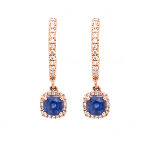 Ceylon Sapphire 1.02 Carat With Accented Diamond Dangle Earring in 14K Rose Gold