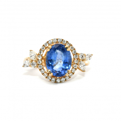 Ceylon Sapphire Oval  3.61 Carats Ring In 14k Yellow Gold  With Accented Diamonds