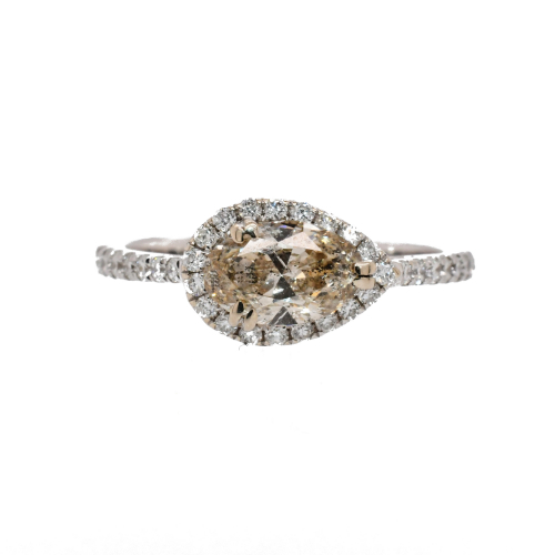 Champagne Diamond Pear Shape 1.0 Carat Ring With Diamond Accent In 14k White Gold