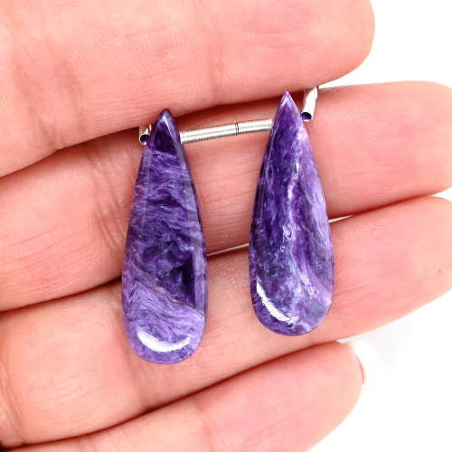 Charoite Drops Almond Shape 30x10mm Drilled Bead Matching Pair