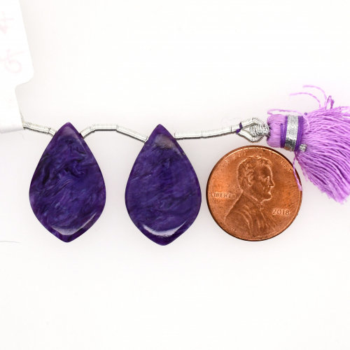 Charoite Drops Leaf Shape 24x15mm Drilled Bead Matching Pair