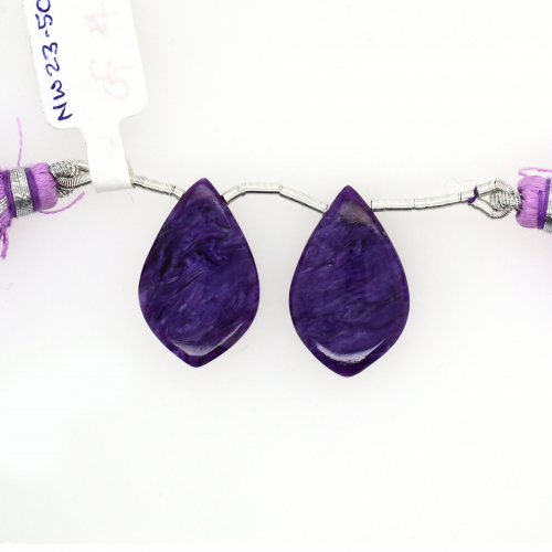 Charoite Drops Leaf Shape 24x15mm Drilled Bead Matching Pair