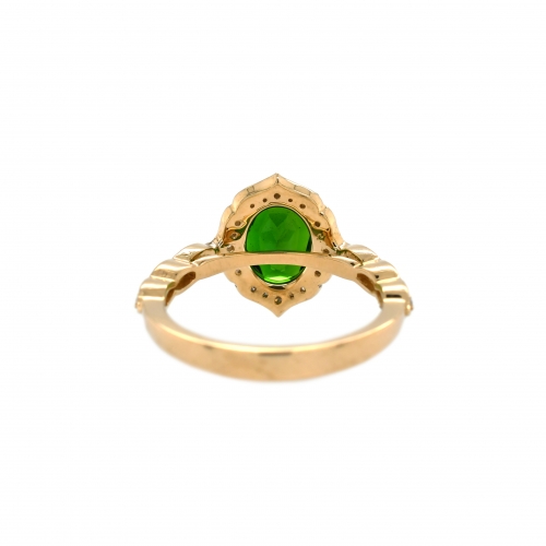 Chrome Diopside Oval 1.69 Carat With Diamond Accent In 14k Yellow Gold