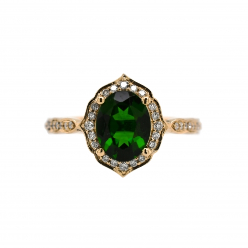 Chrome Diopside Oval 1.69 Carat With Diamond Accent In 14k Yellow Gold
